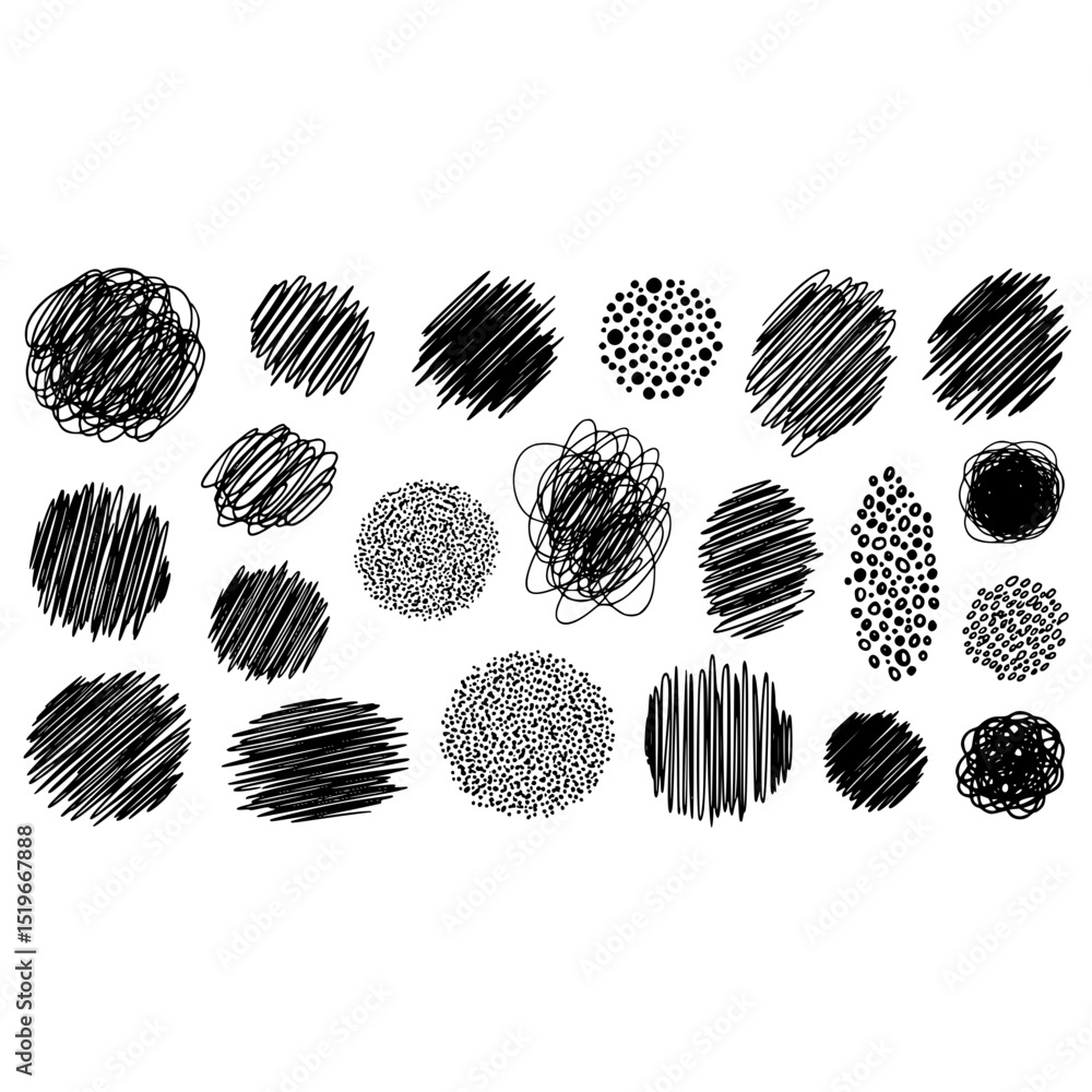 Poster black scribble circle set vector design elements sketch drawing illustration collection abstract gra