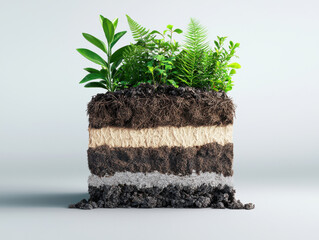 Digital illustration of soil layers supporting vibrant plants, showcasing nature beauty