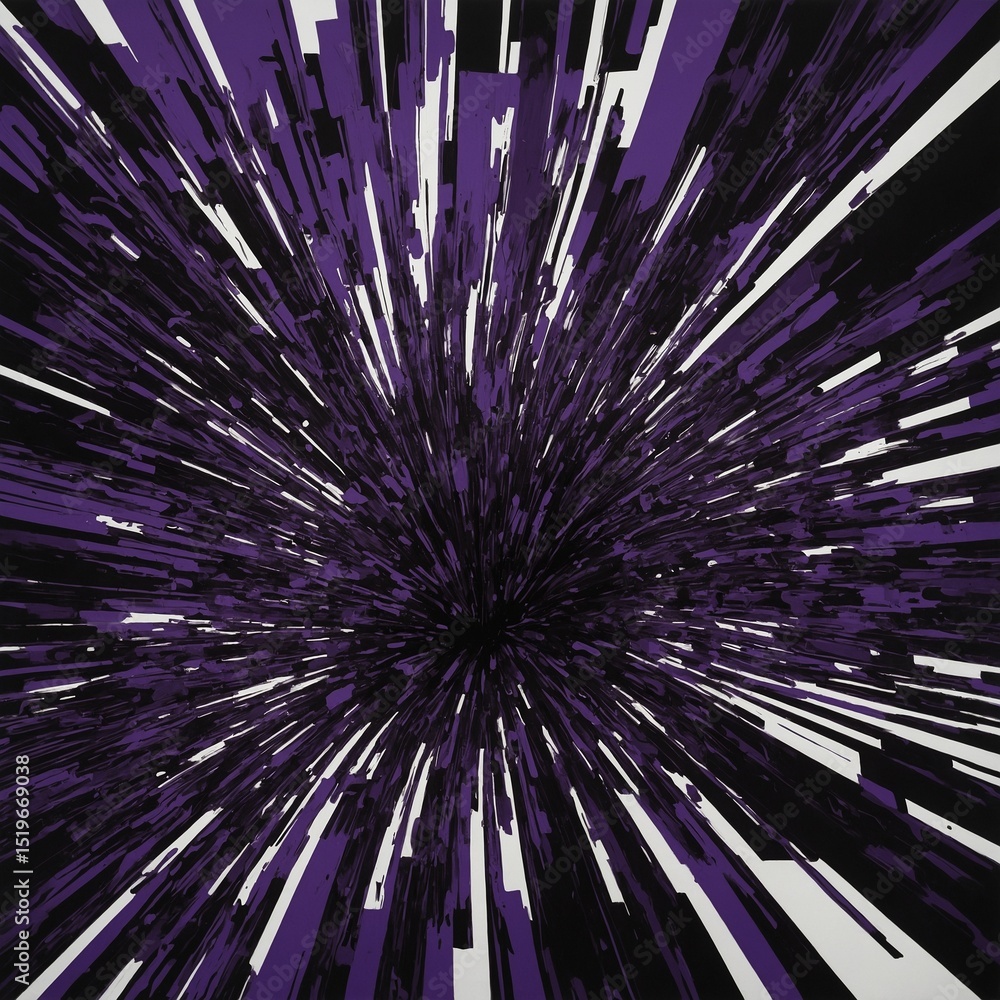 Poster abstract burst of lines radiating from central point, creating dynamic sense of explosion, rapid mov
