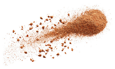 Milled nutmeg powder flying isolated on white background, ground nutmeg powder, vector illustration, spices, culinary ingredient, organic spice powder, aromatic herbs, healthy cooking.