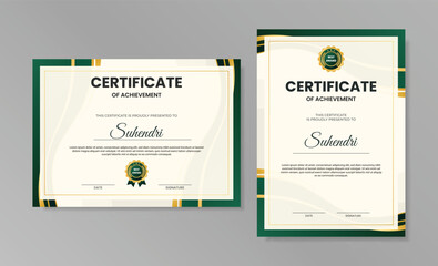 Elegant Green and Gold Certificate of Achievement Template Design