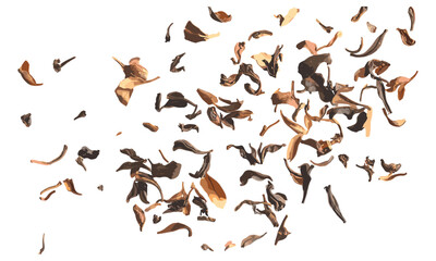 Darjeeling Tea heap, dried tea leaves isolated on white, top view, premium loose leaf tea, organic tea leaves, natural herbal tea, vector illustration.