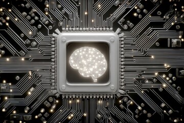 Artificial intelligence brain inside microchip on circuit board for neural network
