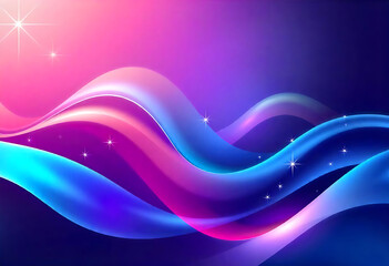 Abstract flowing waves in vibrant gradient colors with sparkling star elements design