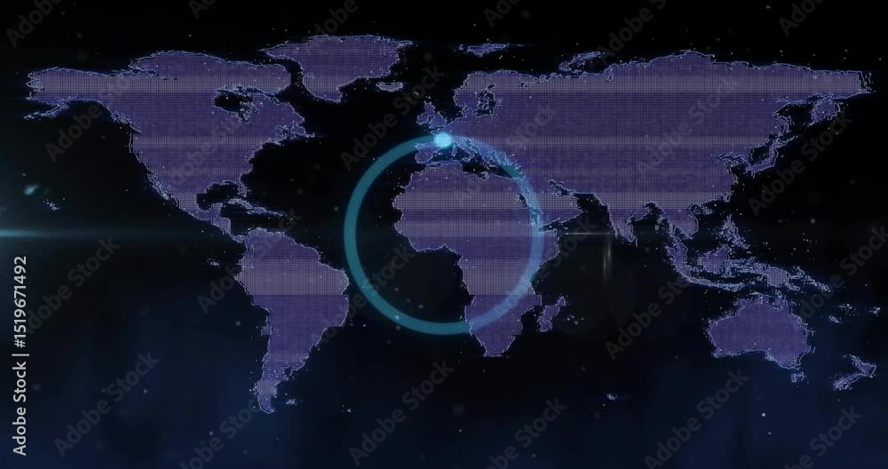 Poster faint circular outline appearing on flat map starting cyan arc rotating, fading, showing loading
