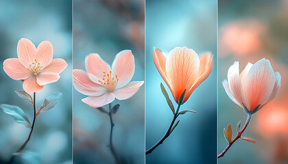 Stunning Peach and White Magnolia Blossoms A Springtime Floral Collage