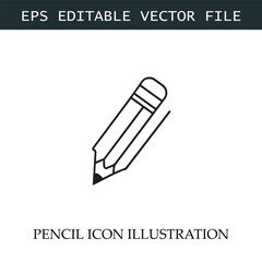 Pencil Icon Black and White Vector Design Image Illustration
