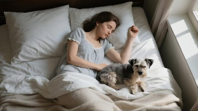 Mujer durmiendo con su perro 