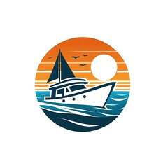A minimalist logo design created for a boat company, featuring a stylized icon of a sailing boat in simple, elegant lines.