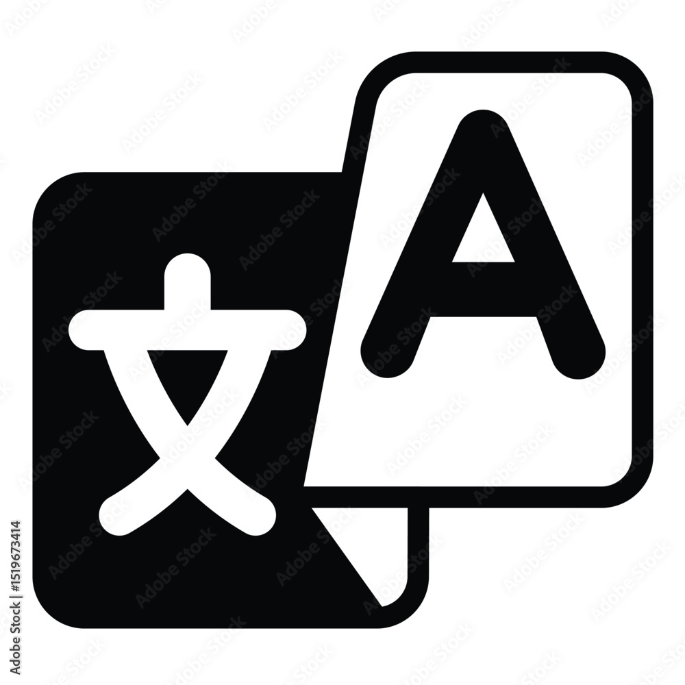 Poster translator badge solid icon, windows pack concept. vector graphics. translate program, languages sig