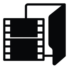 Obraz premium Video folder solid icon, windows pack concept. Vector graphics. Folder with video files, video frames, multimedia sign on white background, style mobile or design.