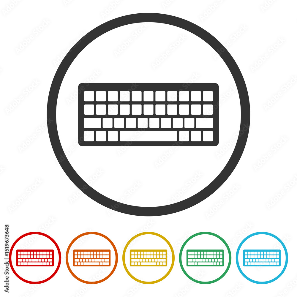 Fototapete keyboard icon sign. set icons in color circle buttons