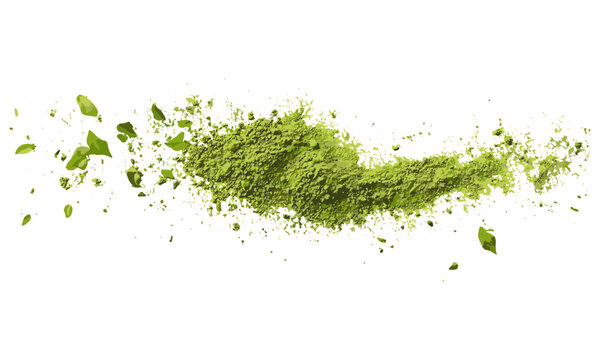 Tea isolated on white background, matcha green powder pile, vector illustration, organic tea powder, healthy matcha, Japanese tea, wellness drink, superfood powder.
