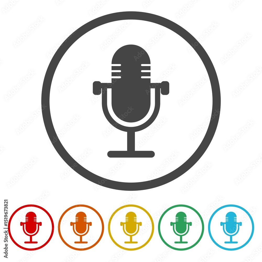 Aufkleber retro microphone icon. set icons in color circle buttons