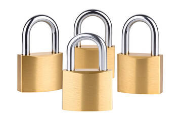 Fototapeta premium Set of Classic Brass Padlock with Steel Shackle, isolated on a transparent background
