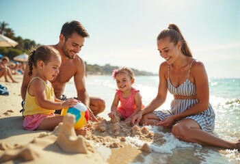 Happy family enjoying a summer day at the beach