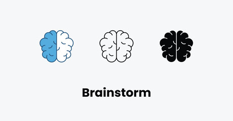 Brainstorm Icons thin line, Black Glyph, Colored Line vector icon stock illustration