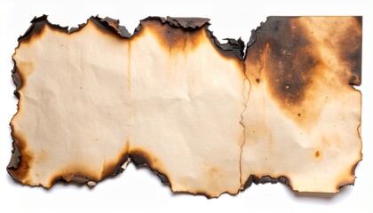Old burnt paper texture with dark scorched edges on a white background.
