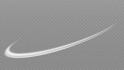 White glowing shiny lines effect. Set of glowing ellipses in speed shape. Imitation of the exit of cold air. Light trail wave, fire path trace line and incandescence curve twirl.