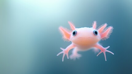 Albino Axolotl Close up, Aquatic Amphibian with Unique Features