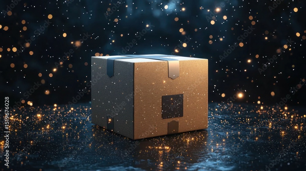 Poster box with glittering background and soft glow effect on surface