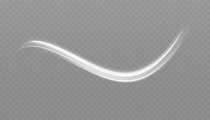 White glowing shiny lines effect. Set of glowing ellipses in speed shape. Imitation of the exit of cold air. Light trail wave, fire path trace line and incandescence curve twirl.