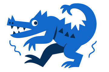 Crocodile illustration, colorful minimalist style, mid-century modern, childlike shapes, whimsical character design, no outlines, solid colors, stylized proportions