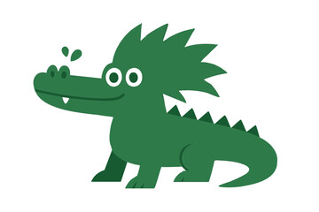 Crocodile illustration, colorful minimalist style, mid-century modern, childlike shapes, whimsical character design, no outlines, solid colors, stylized proportions