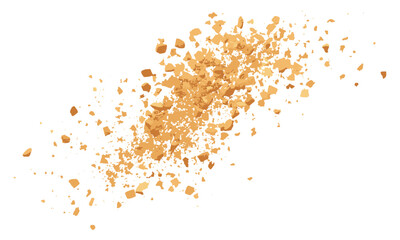 Pile biscuit crumbs flying, isolated on white, vector illustration, biscuit crumbs, food particles, kitchen mess, flying crumbs, edible texture, white background, crunchy snack, baking crumbs.