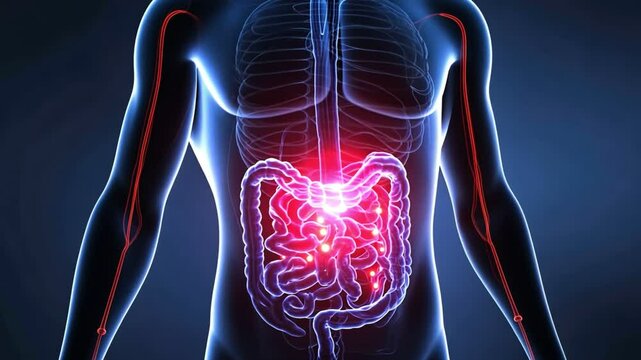 Human Digestive System: A detailed medical illustration showcases the intricate network of the human digestive system, highlighting its components in a clear and informative manner.