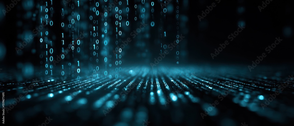 Poster binary code background digital code falling