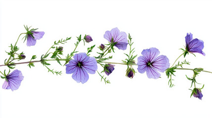 Watercolor botanical illustration of delicate purple flowers with green leaves, showcasing natural beauty and elegance