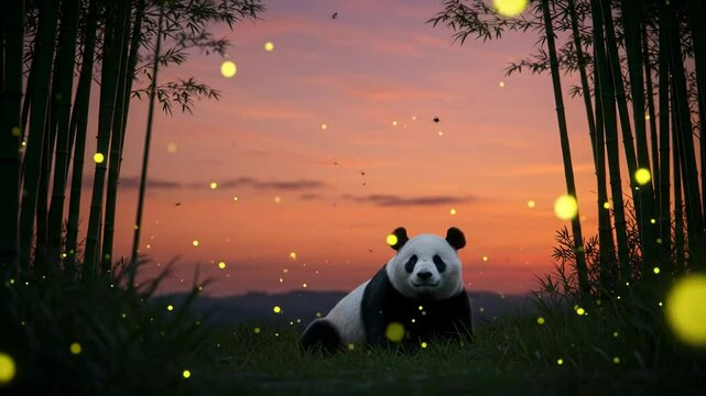 Panda sunset firefly forest
