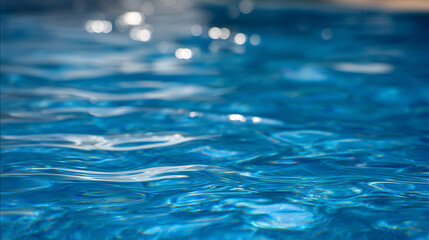 Blue water surface with gentle ripples and sunlight reflections, an abstract aquatic serenity.