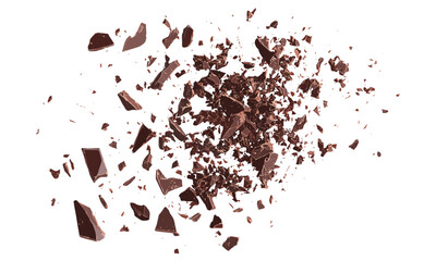 Chopped chocolate pile isolated on white, vector illustration, top view, milled chocolate, sweet indulgence, dessert ingredients, food photography, chocolate texture. © aura studio
