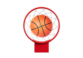 Close-up of a basketball on the edge of a hoop, transparent background