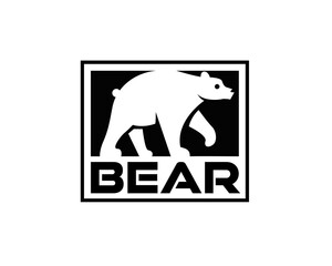 walking bear negative space on square logo design template illustration inspiration