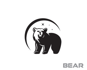 silhouette stand bear at circle moon with star logo design template illustration inspiration
