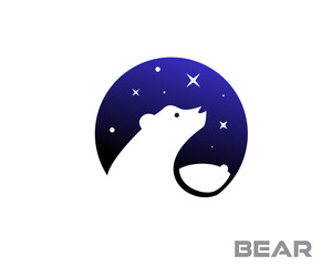 bear at circle blue star sky night logo icon symbol emblem logo design template illustration inspiration