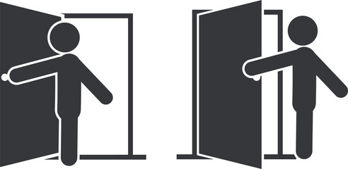Bundle icon set of open door used in caution signs for "do not open the door" and "please close door" warnings © AndiPoe