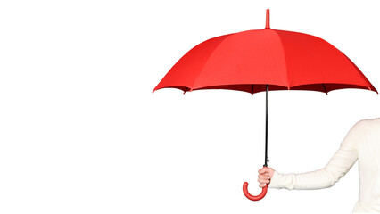 hand holding a red umbrella isolated on transparent background
