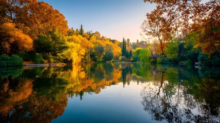 Fototapeta premium Beautiful landscape of serene lake 