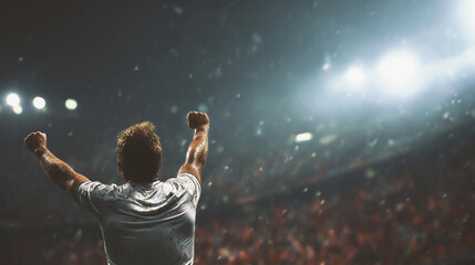 Soccer Victory Celebration: Euphoria of Athlete Scoring Game-Winning Goal in Championship Stadium