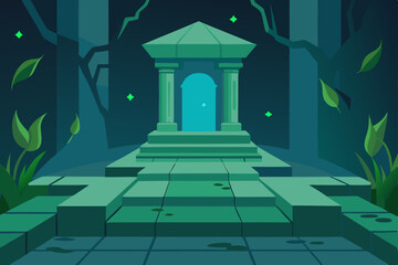 Fototapeta premium Enigmatic Forest Shrine A Mystical Green Portal Illustration