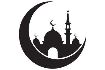 Silhouette of mosque and crescent moon islamic concept

