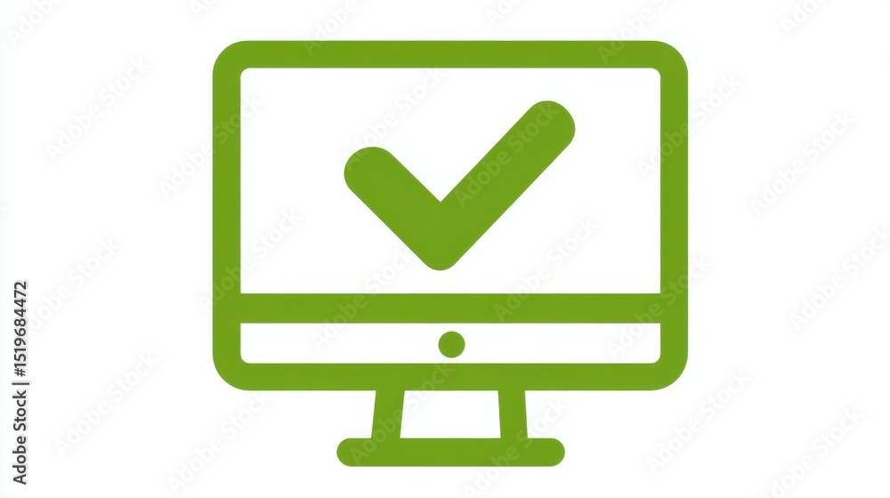 Fototapete green check mark on computer monitor symbolizing validation