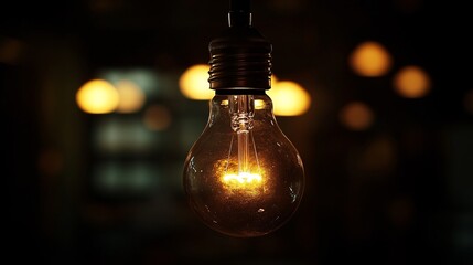 Dimly Lit Vintage Bulb Against a Soft Defocused Warm Light Background
