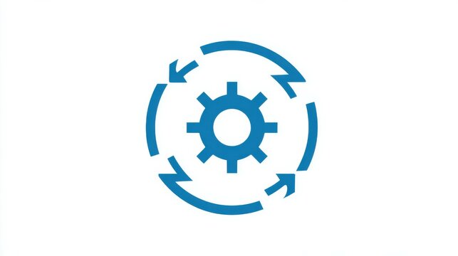 Circular arrows rotating around gear symbolizing workflow process