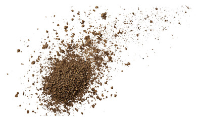 Isolated pile of soil scattered on white background, texture, vector illustration, organic texture, clay dirt, surface soil, earth structure, ground texture, nature dirt, land surface.