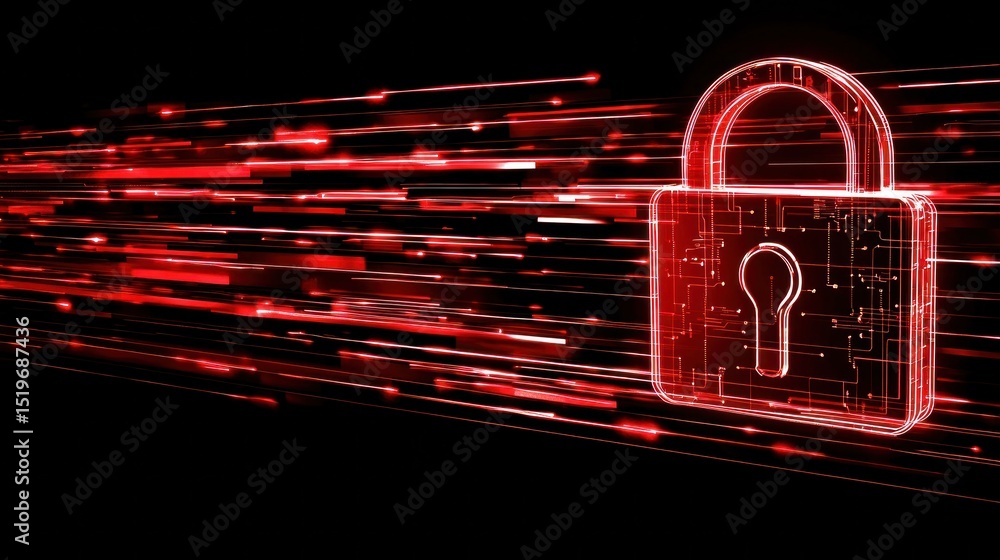 Aufkleber digital lock concept with abstract red light trails and security theme